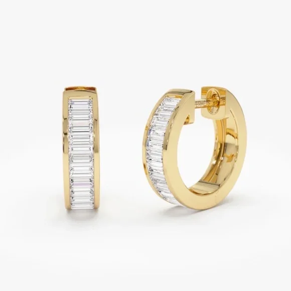 CZ gold plated huggie hoop earrings - Picture 3 of 3